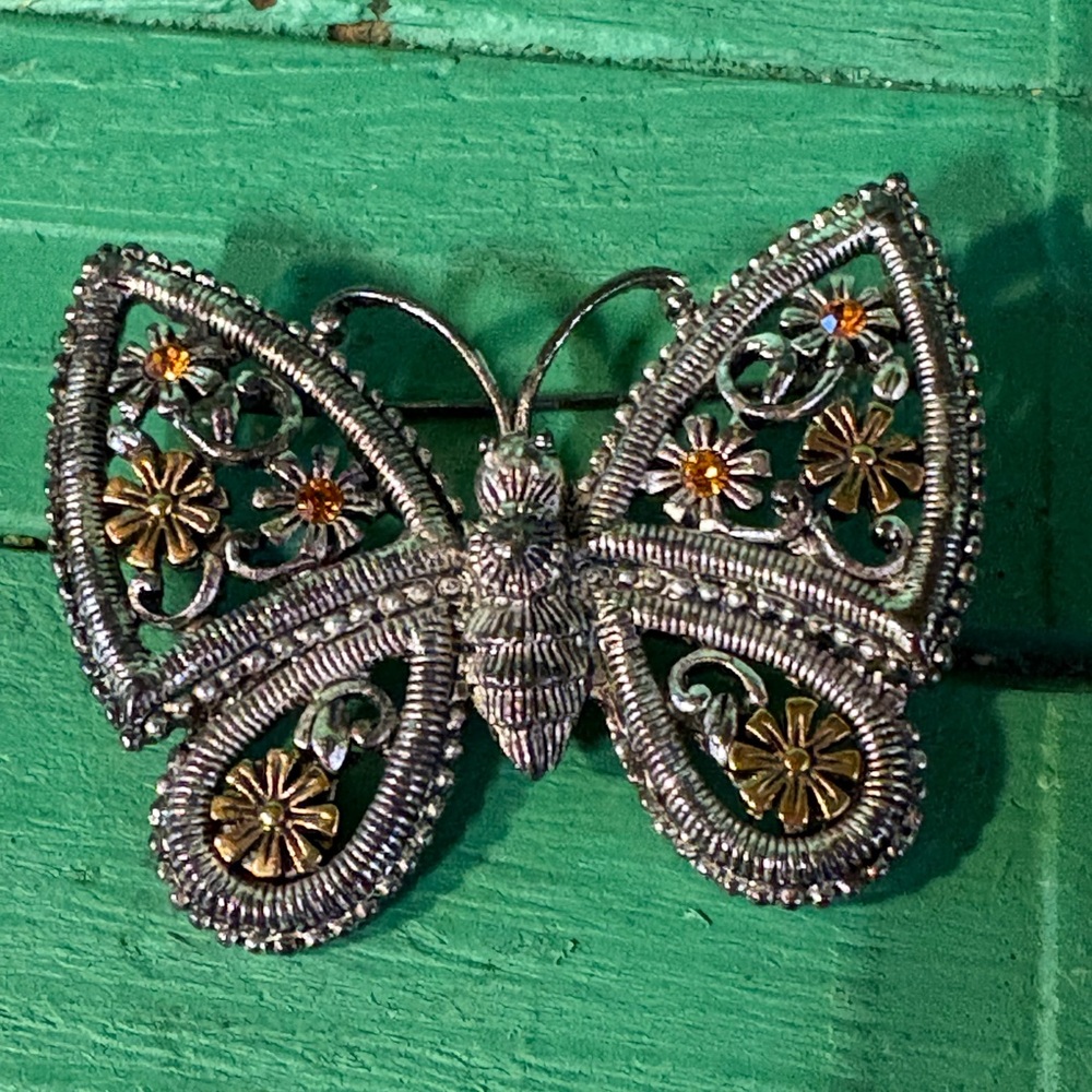 1928 Silver and Gold Filigree Butterfly Brooch